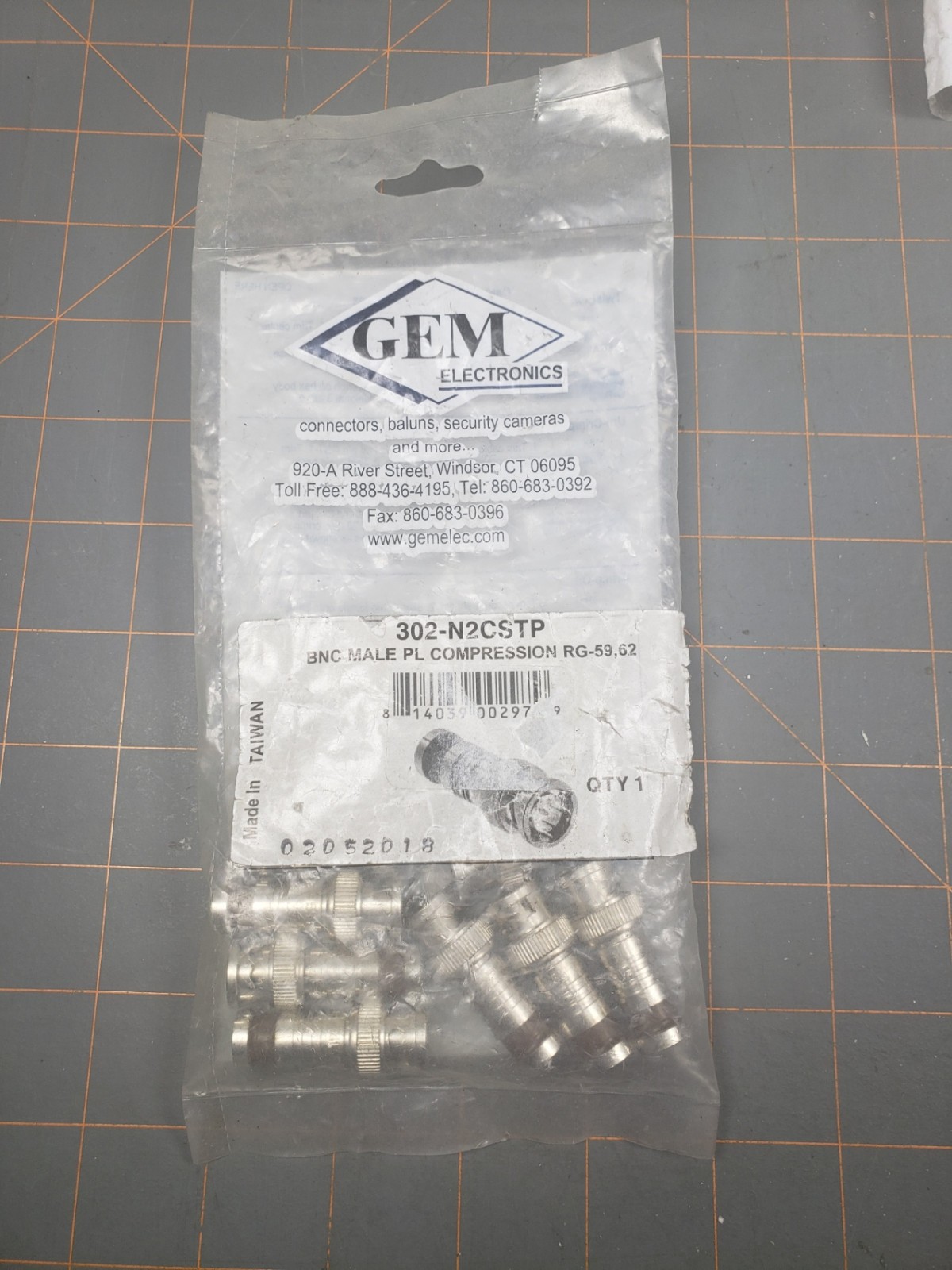 GEM ELECTRONICS 302N2CSTP RG59 BNC PLUG (BAG OF 10)