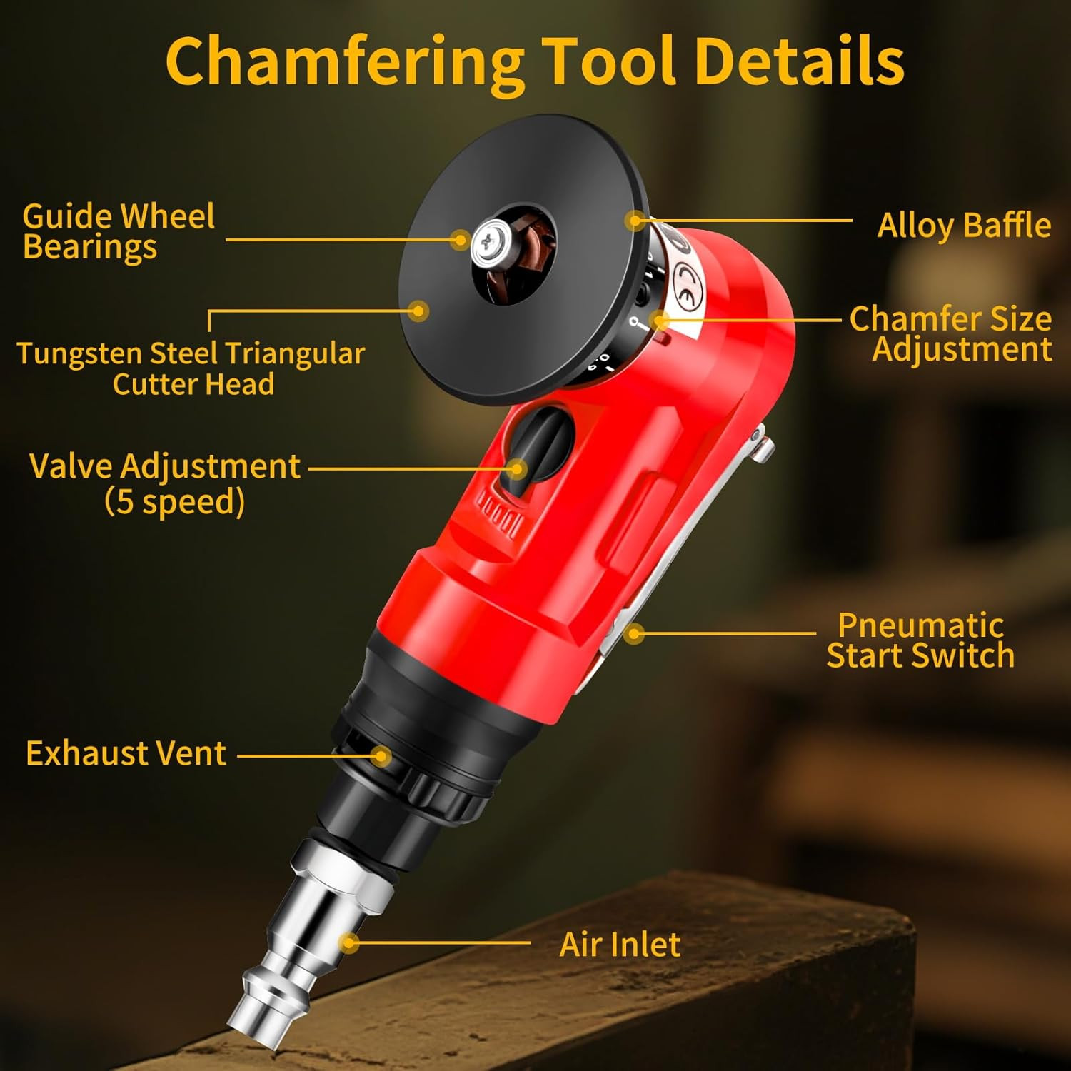 2 in 1 Pneumatic Chamfering Tool - Mini Air Chamfer Tool for C & R Deburring, 45