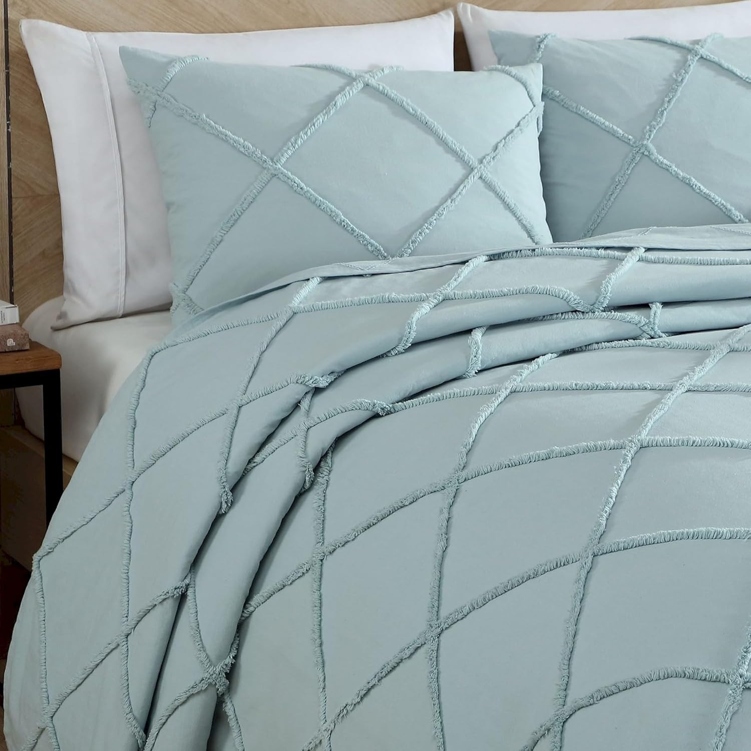 Diamond 100% Cotton Chenille Bedspread, Standard Sham, Blue