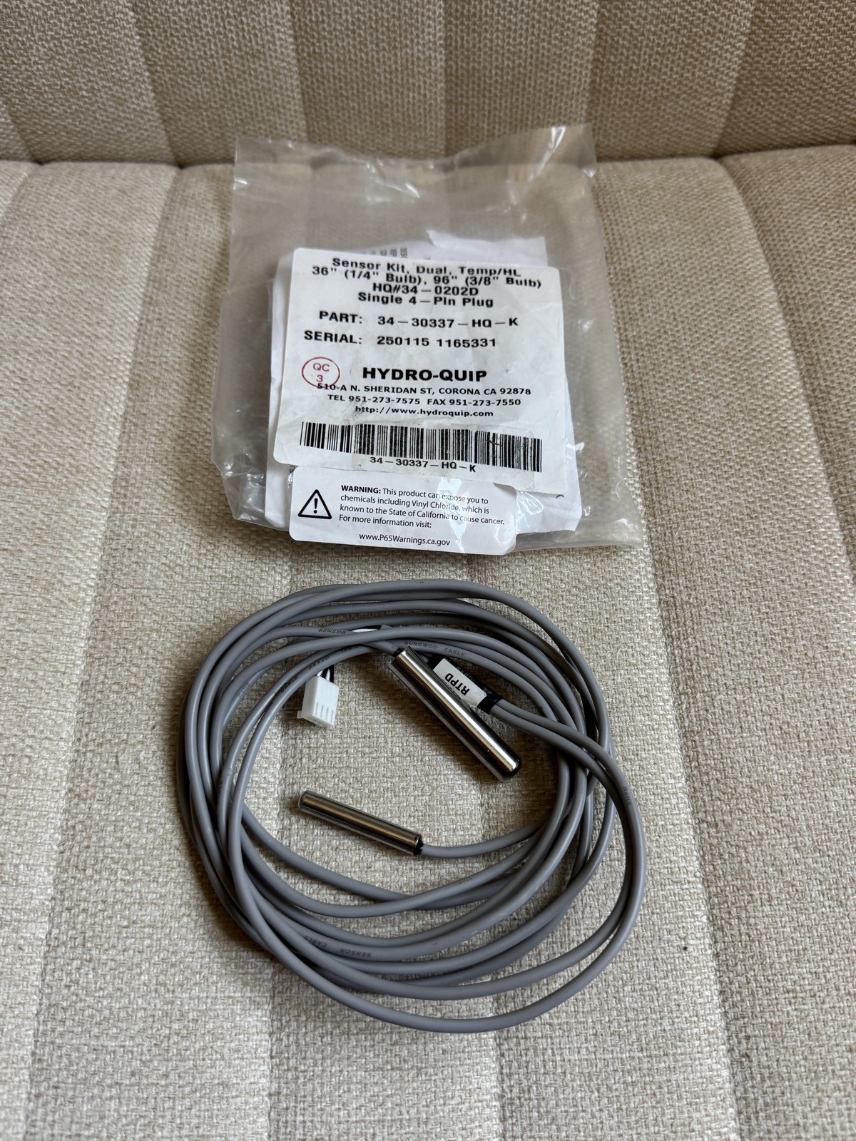 Hydro-Quip Sensor Assembly Temp and Hi Limit 34-30337-HQ-K