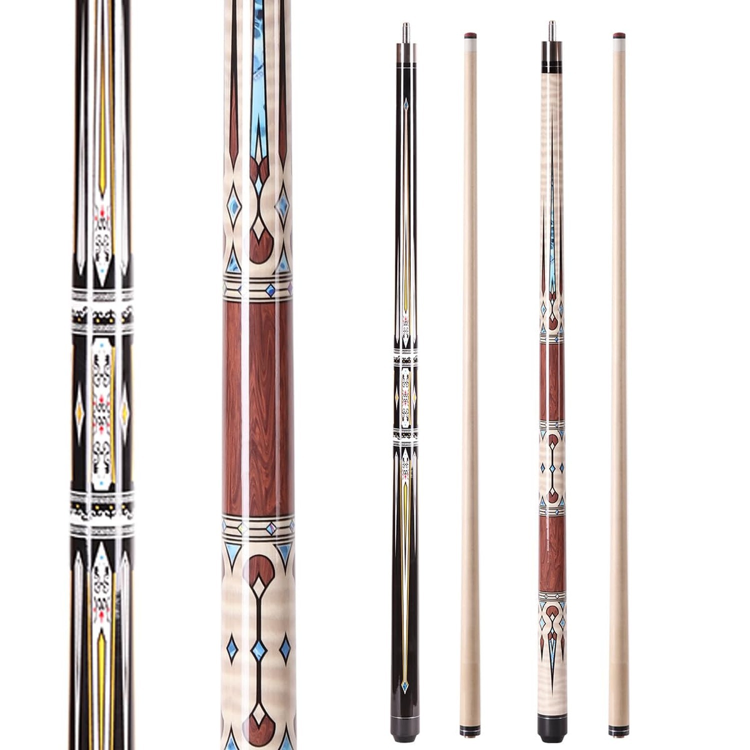 58" Professional Pool Cue Stick Set- Canadian Maple Shaft with Irish Linen Wr...