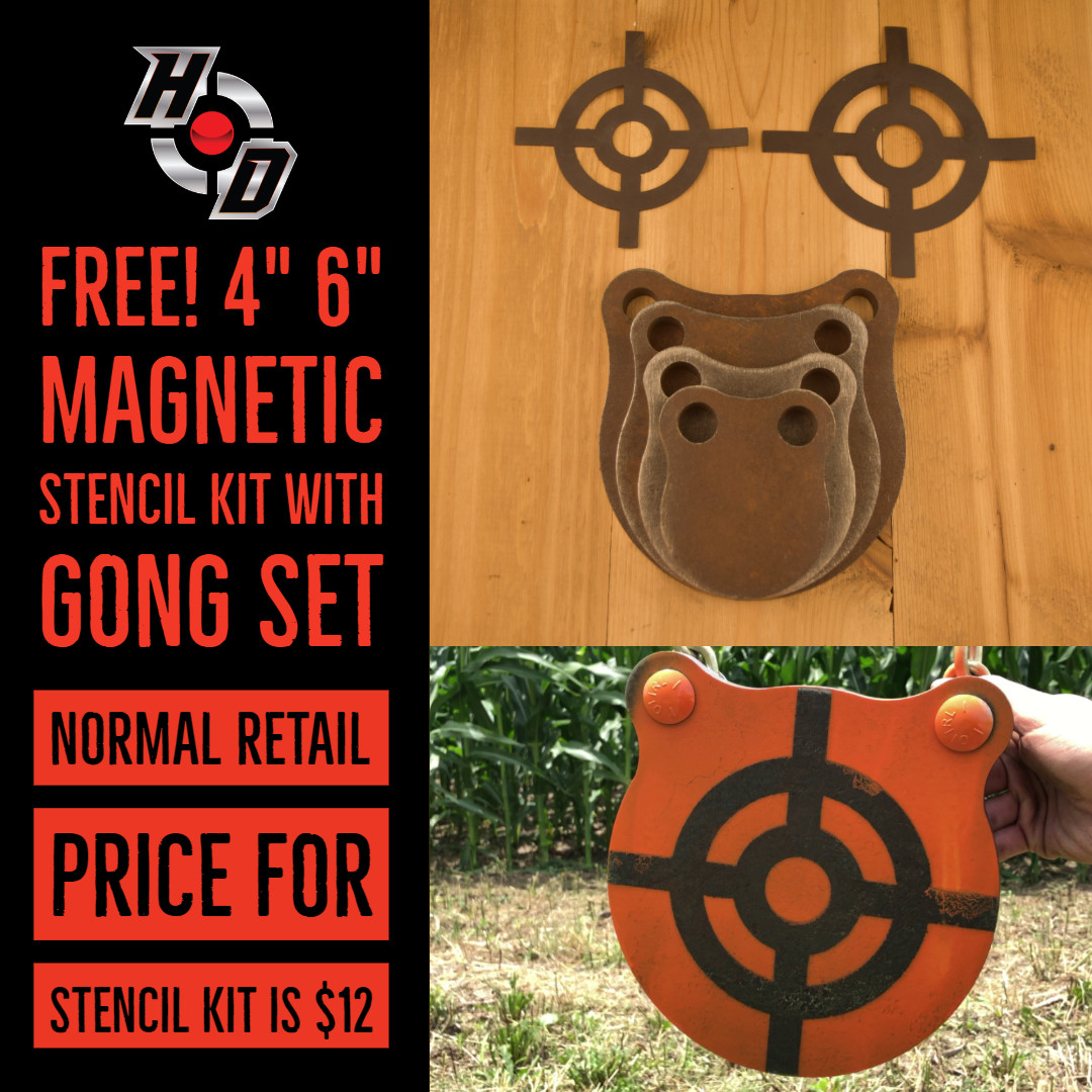 1/2" AR500 3" 4" 5" 6" Gong Set With Free Magnetic Stencil Painting Set