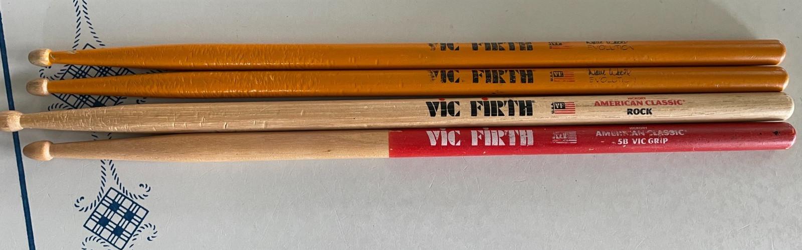 Lot of 4 asst. Vic Firth Drumsticks  16" Wood Tip 2-Dave Weckl EVOL.+ 2-Classics