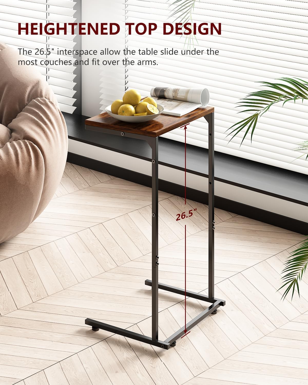 C Shaped End Table, Small Side Table for Couch and Recliner, Slide Under Sofa...