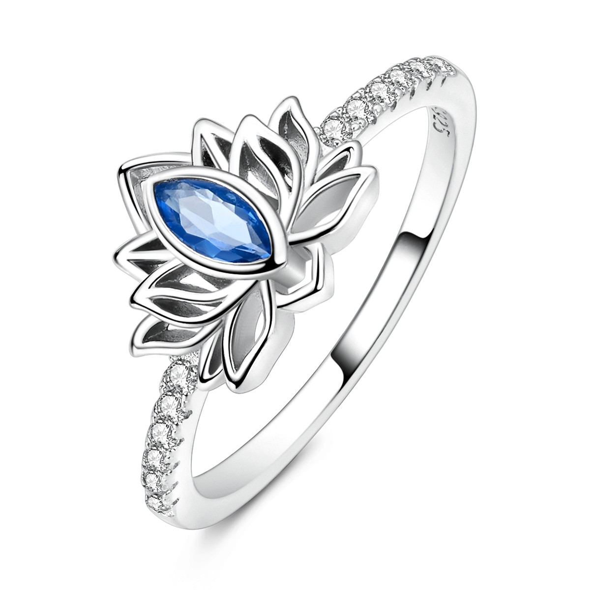 MULA European 925 Sterling Silver Finger Ring Sparkling Blue Lotus Women Jewelry