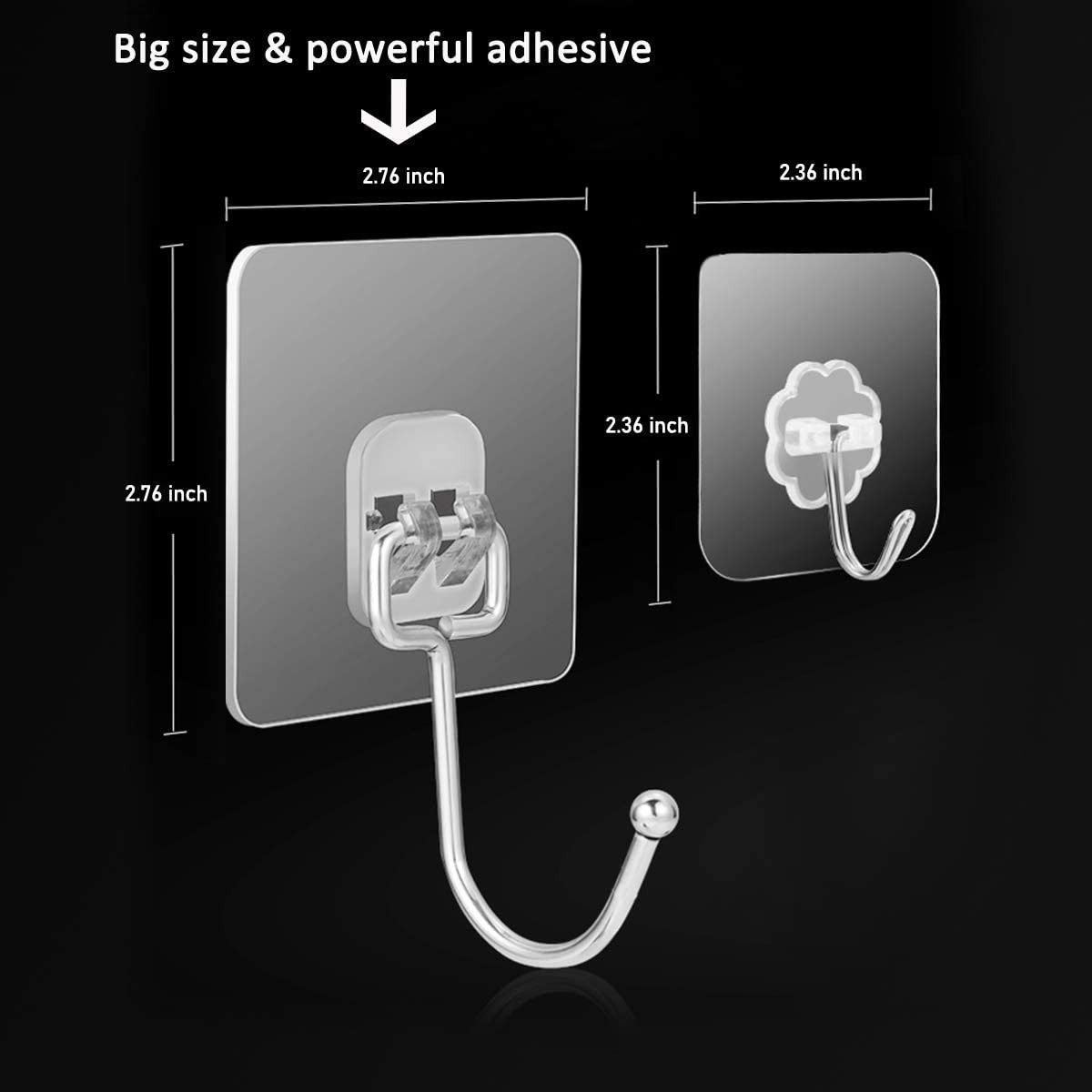 Large Adhesive Hooks 22Ib(Max),Waterproof and Rustproof Large, Transparent