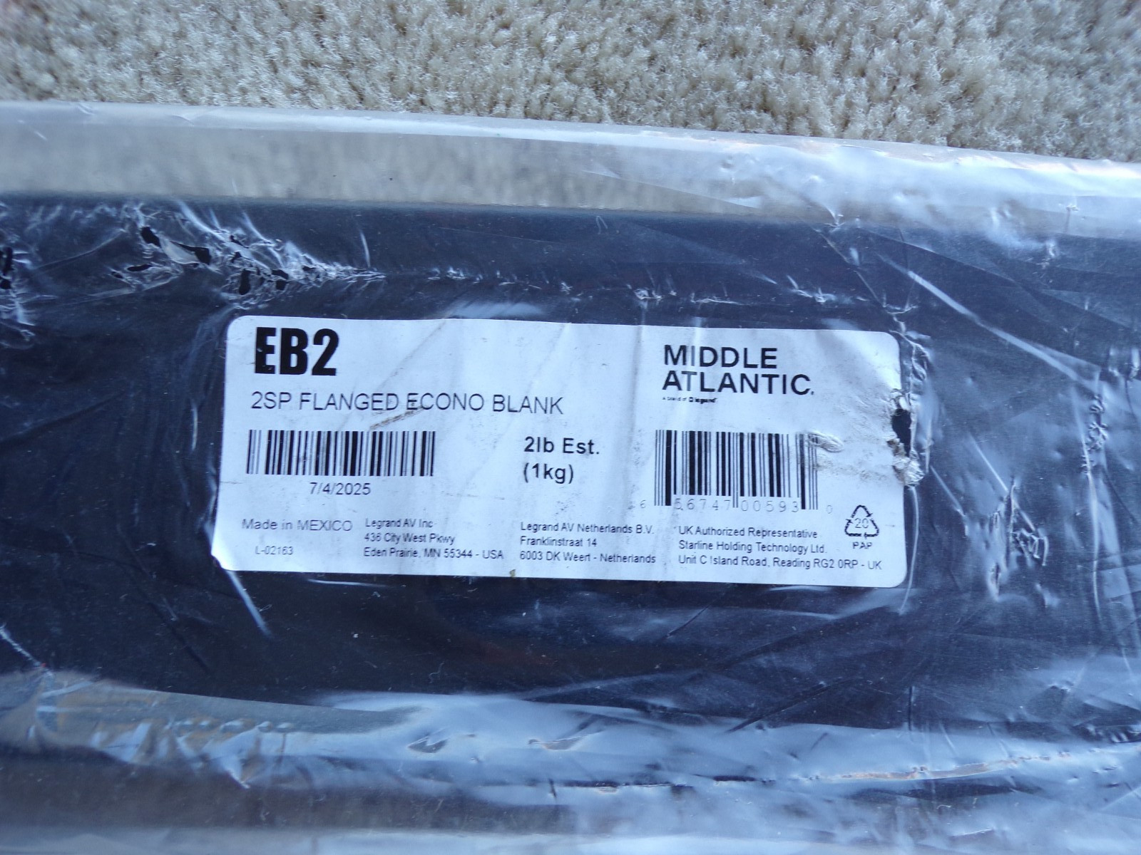 Middle Atlantic EB Series Flanged Blank Panel EB2 - @dL