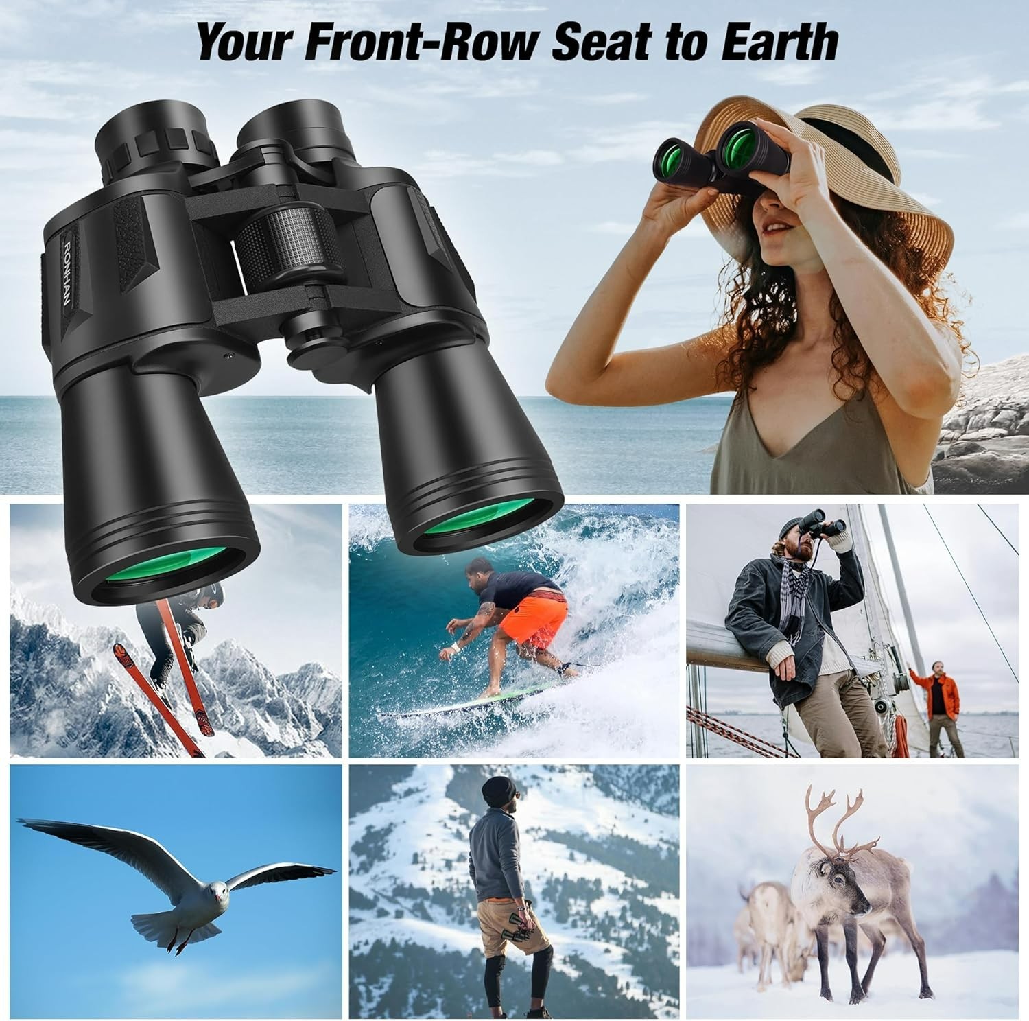 Versatile Waterproof 20x50 Binoculars with Shock-Resistant Grip & Carry Case