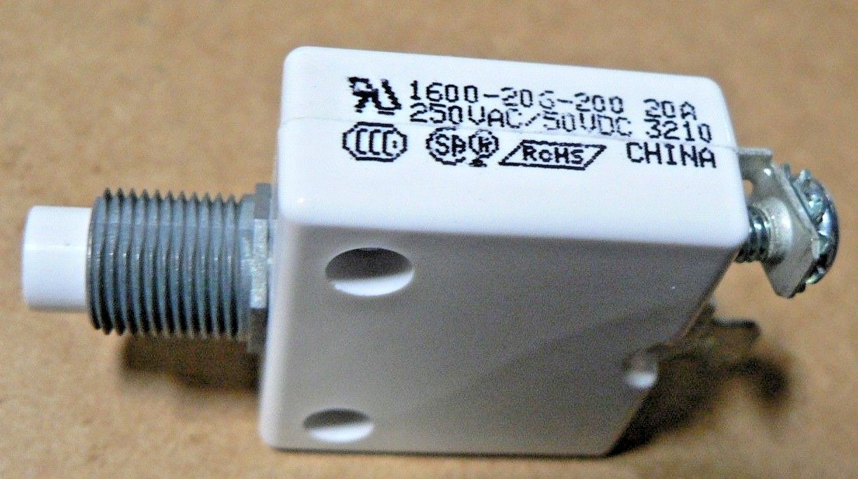 Mechanical Prod. 1600-206-200-32 Circuit Breaker w Push Button 250 VAC / 50 VDC