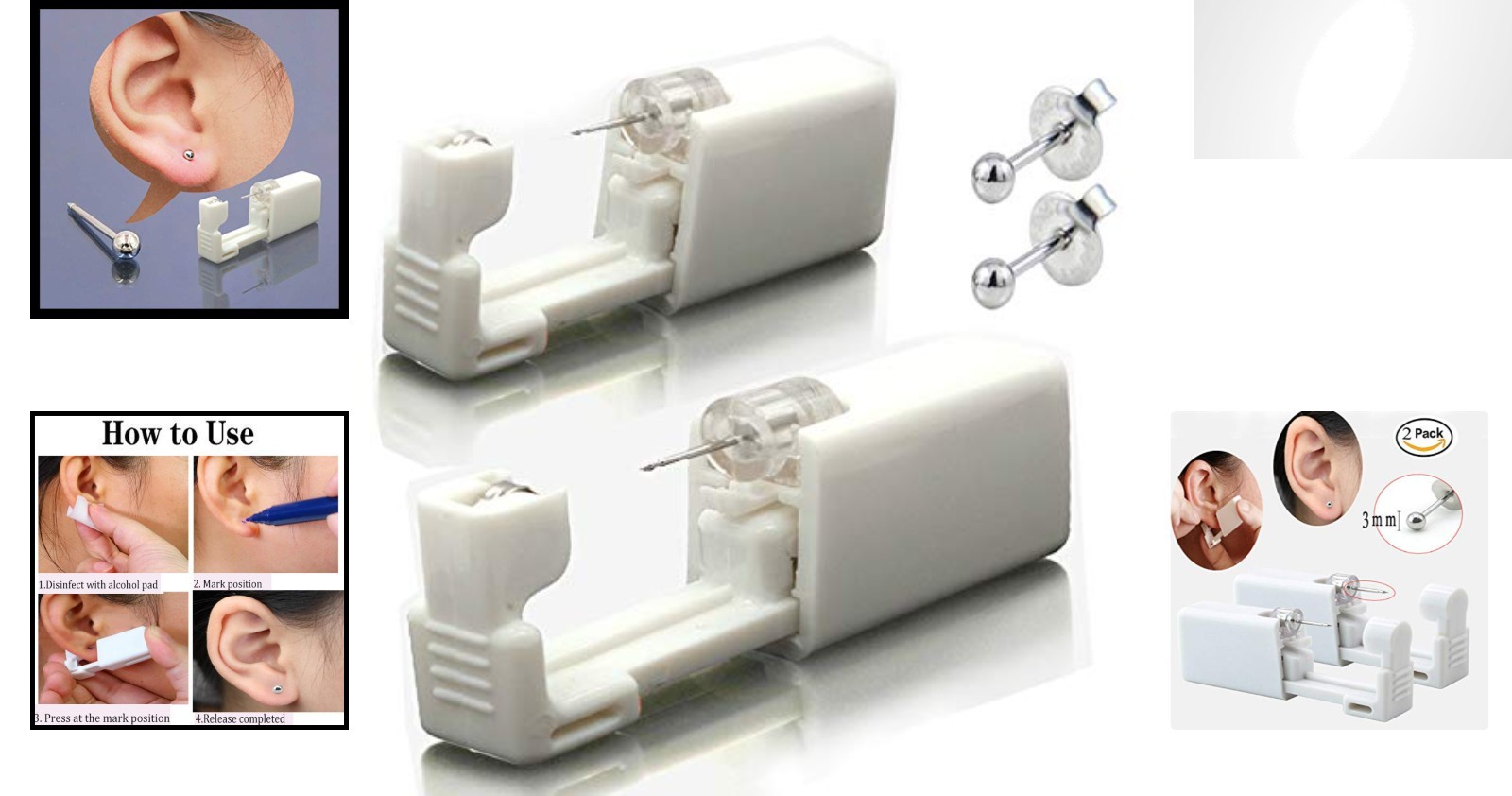 Modern 2 Pack Ear Piercing Gun with 3mm Silver Studs - Safe & Convenient