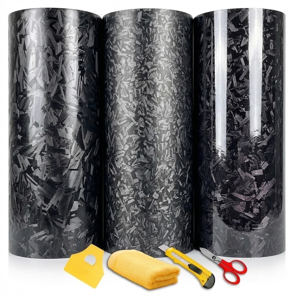 Premium Forged Carbon Fiber Vinyl Film Wrap Gloss Satin Matte Black Sticker Deca