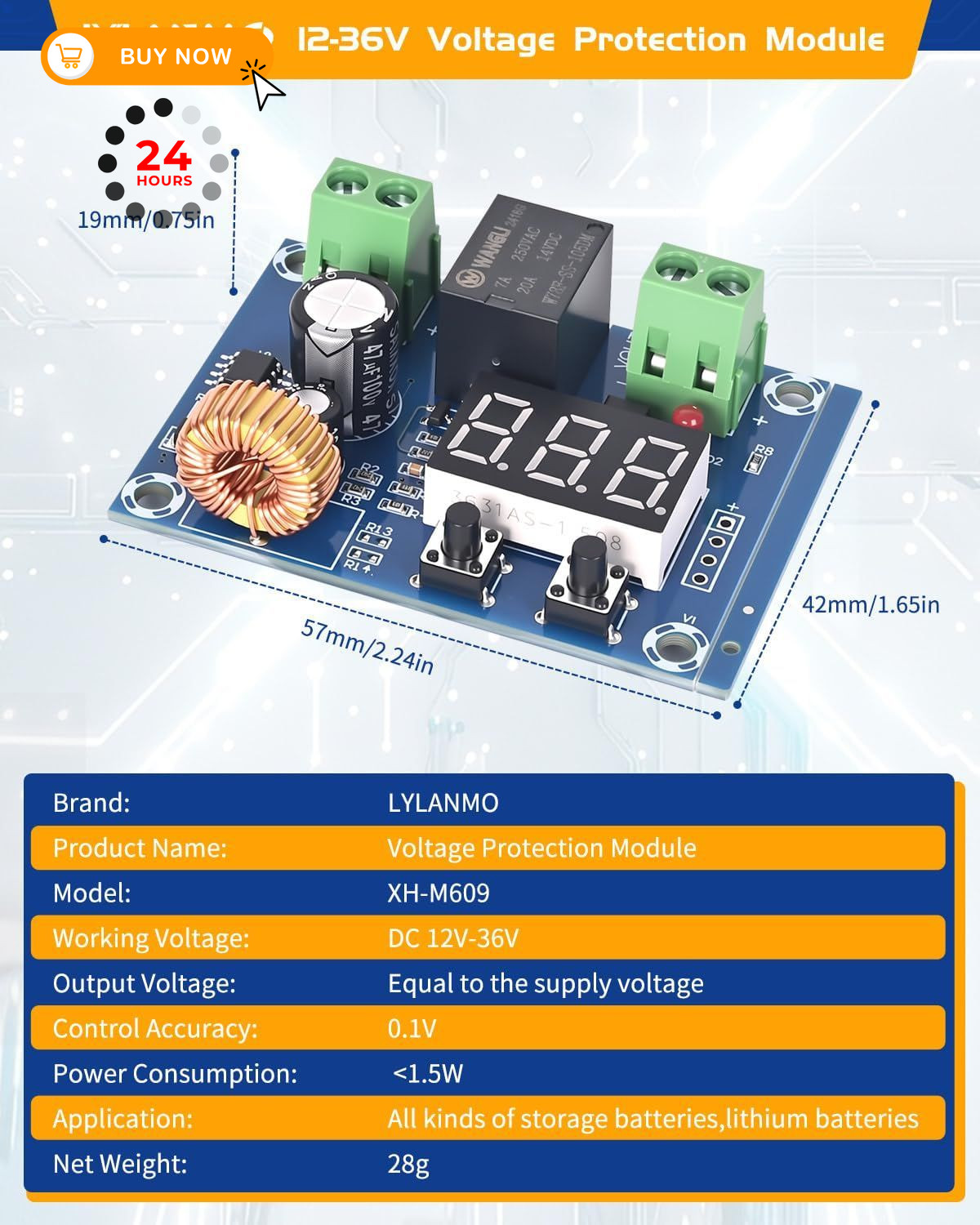 LYLANMO 2PCS DC Voltage Protection Digital Low Protector blue