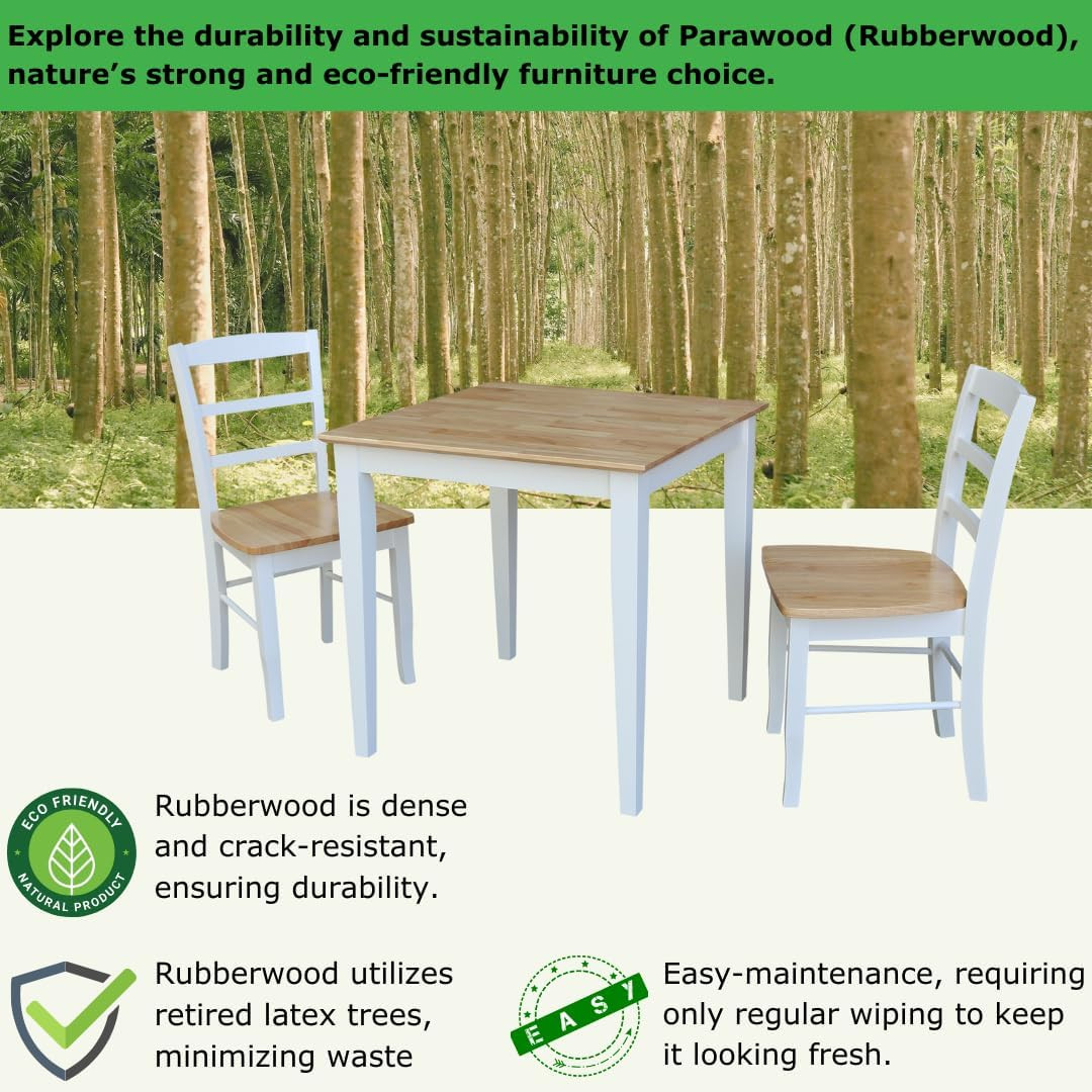 Dining Table Set with 2 Ladderback Chairs Solid Wood Parawood Kitchen/Dining Fur