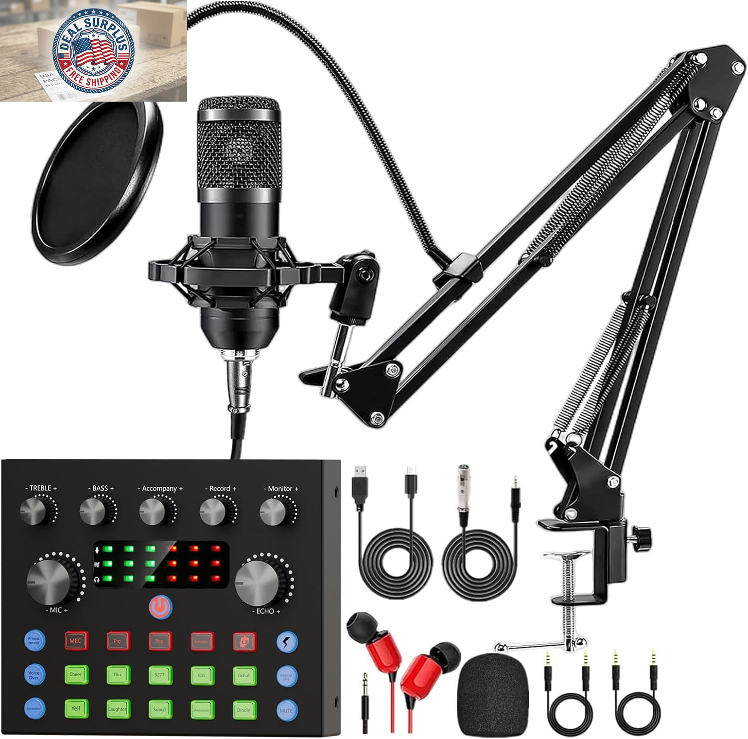 Podcast Equipment Bundle, Recording Studio Package with Podcast Microphone and V