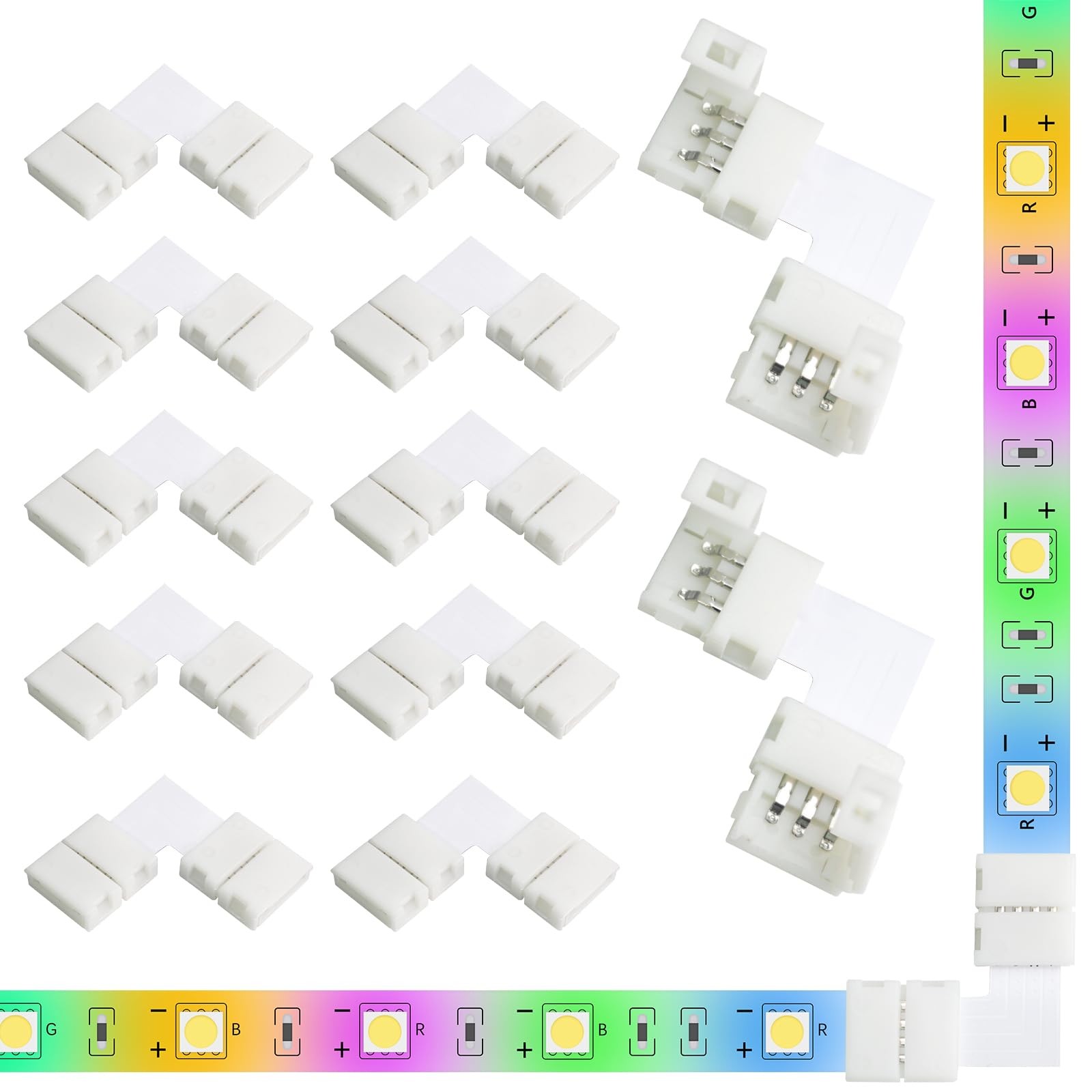 3-Pin LED Strip Connectors 10 PCS 10mm L-Shaped Solderless for WS2811