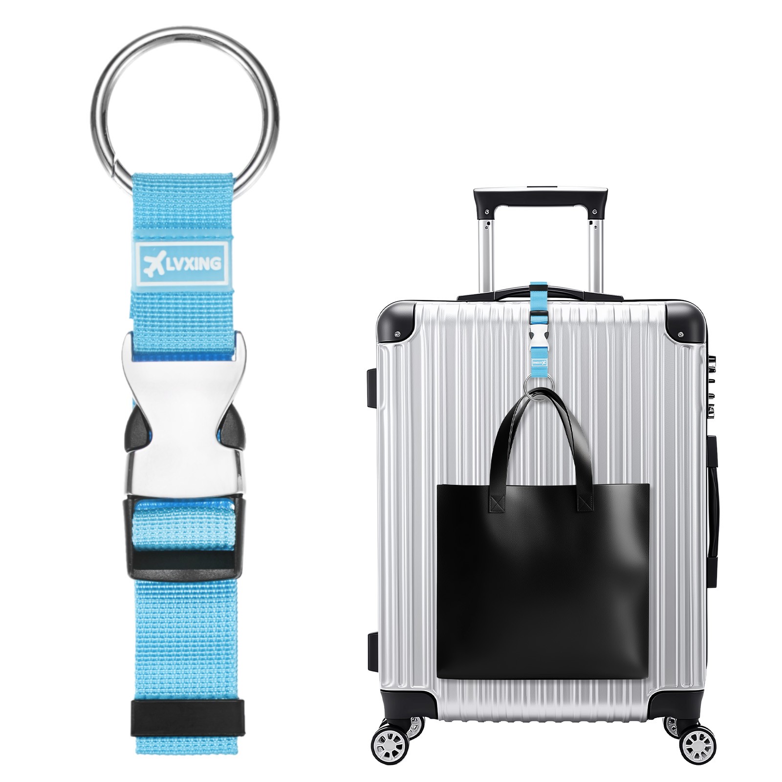 1-Pack Add A Bag Luggage Strap, Adjustable Suitcase Belt with Buckle [Blue]