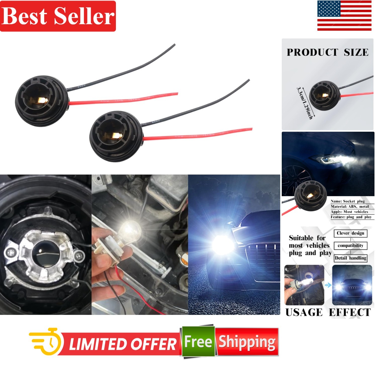 2PCS Automotive LED Bulb Socket Compatible With 1156 BA15S Turn Signal Tail B...