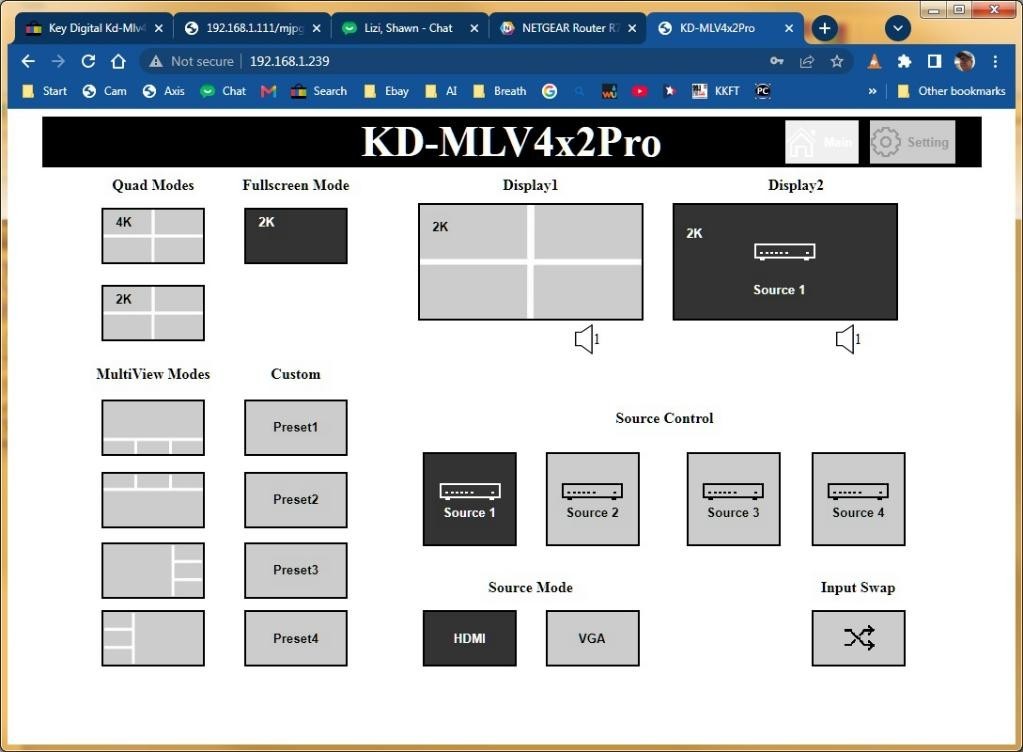 Key Digital KD-MLV4X2Pro 4x2 4 Input 2 Output HDMI Matrix Switcher