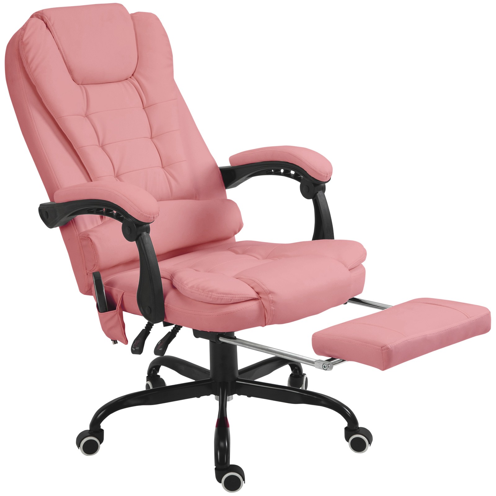 PU Leather Massage Computer Chair w/ Padded Seat and Adjustable Height, Pink