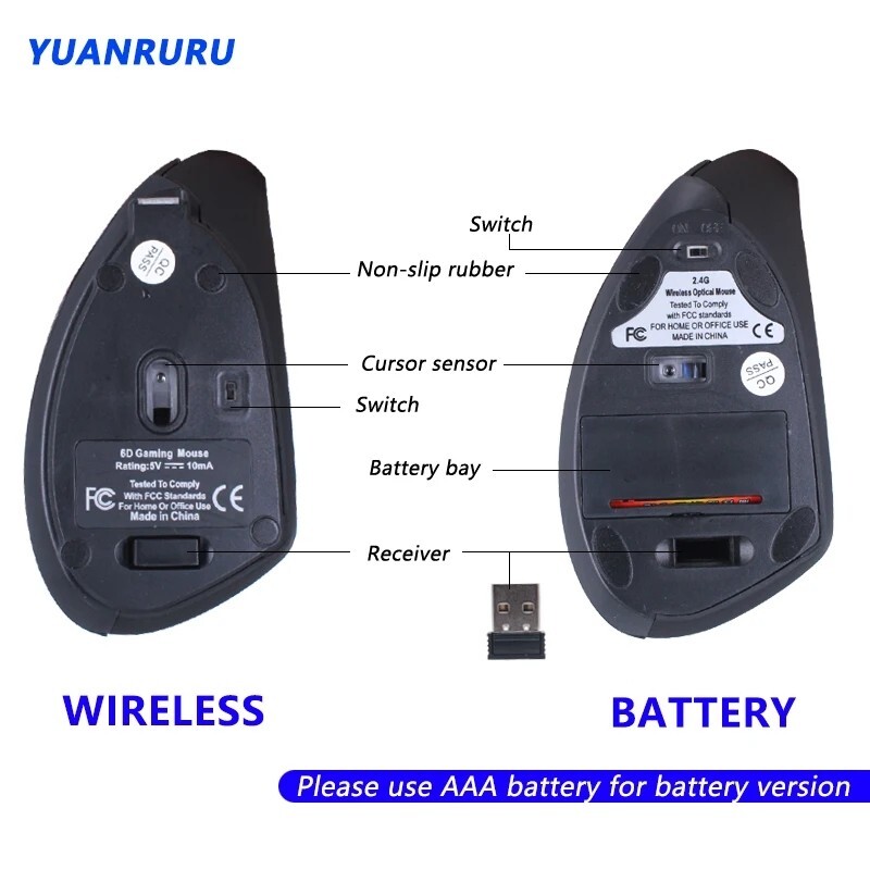 Wireless Ergonomic Optical Mouse Battery Bluetooth 800/1200/1600DPI
