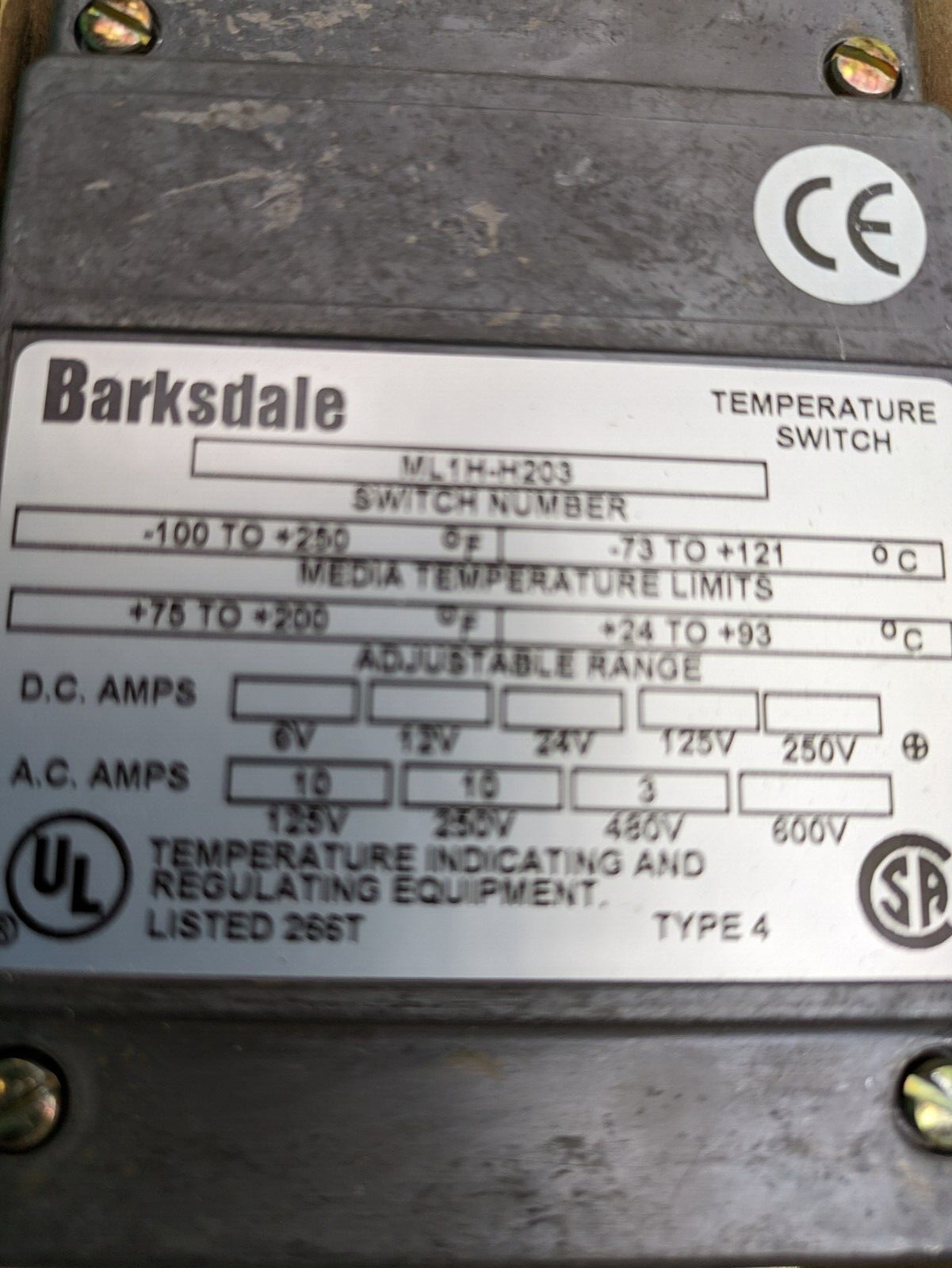 Barksdale ML1H-H203 Temperature Switch New in Box