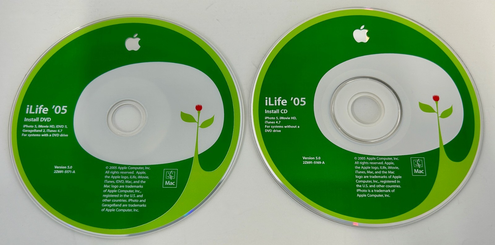 Apple iLife '05 Original Version 5.0 Install Discs 2Z691-5171-A & 2Z691-5169-A