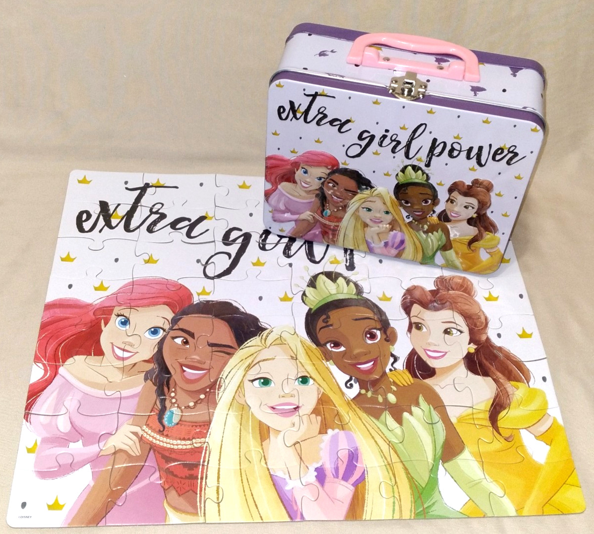 DISNEY Princesses Metal Lunch Box 7.75x6.25 24Pc Puzzle 15x12.5 EXTRA GIRL POWER