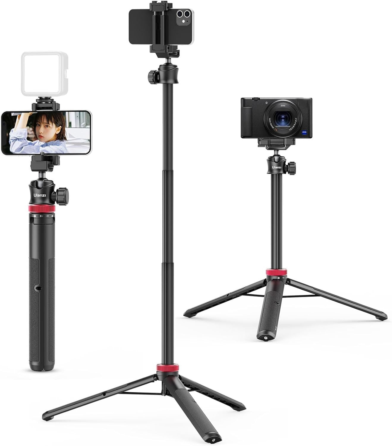 ULANZI MT-44 Auto Open Phone Tripod, 59" Extendable Selfie Stick Vlog Stand | 2-