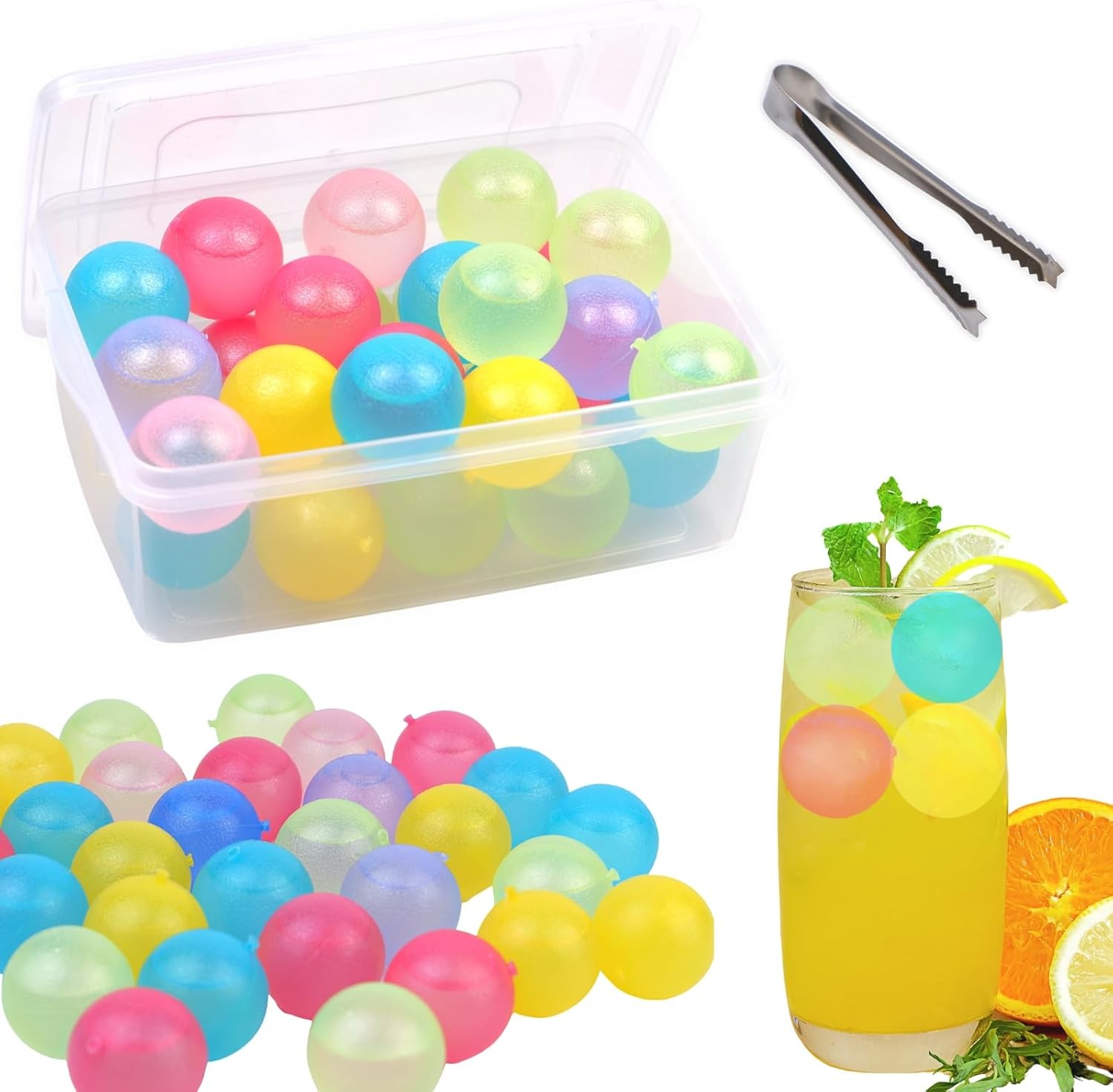 Reusable Ice Cube with Lid and Round - 24 Pack, Multicolor - 24 Pack