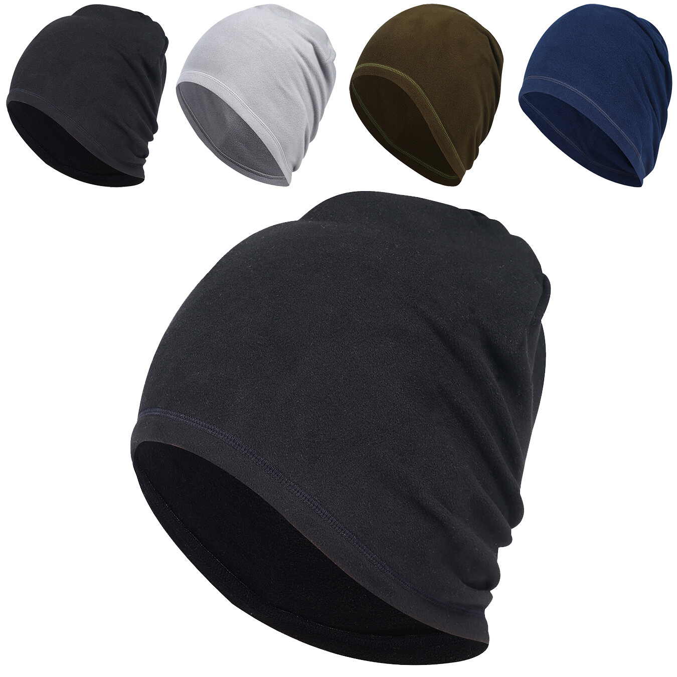 Winter Warm Skull Cap Fleece Beanie Hat Windproof Helmet Liner Cap for Men Women