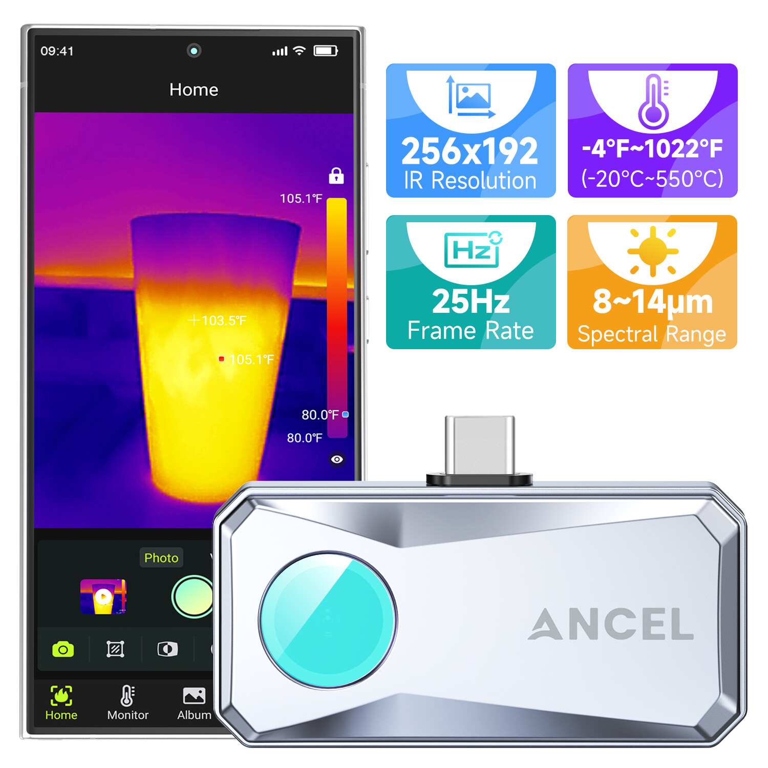 ANCEL IR101 256x192 Thermal Imaging Camera for Smartphones (Android USB Type-C)