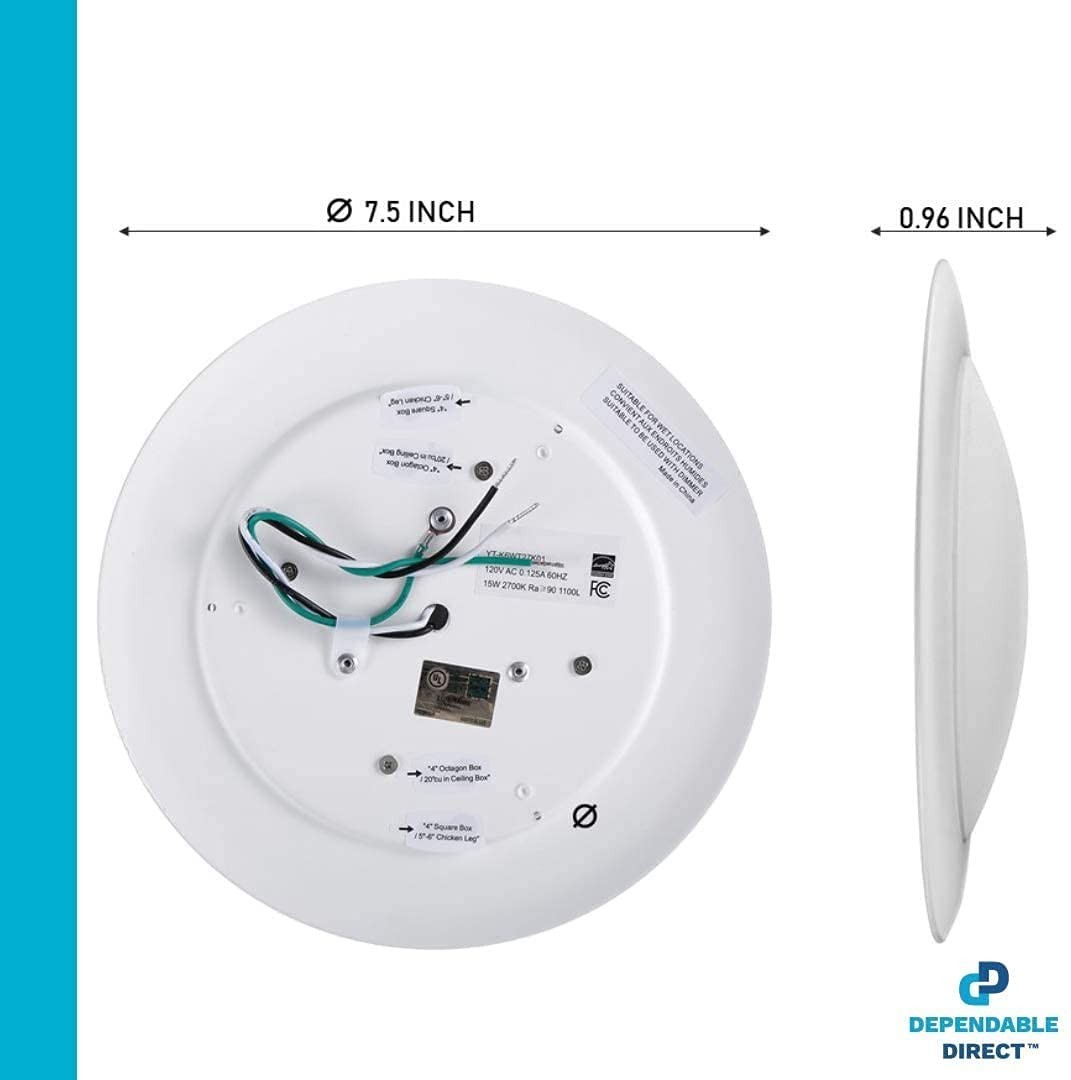 Lunabode LED 7.5" Flush Mount Ceiling Light, 4/6" J-Box, 5000k | Bright White