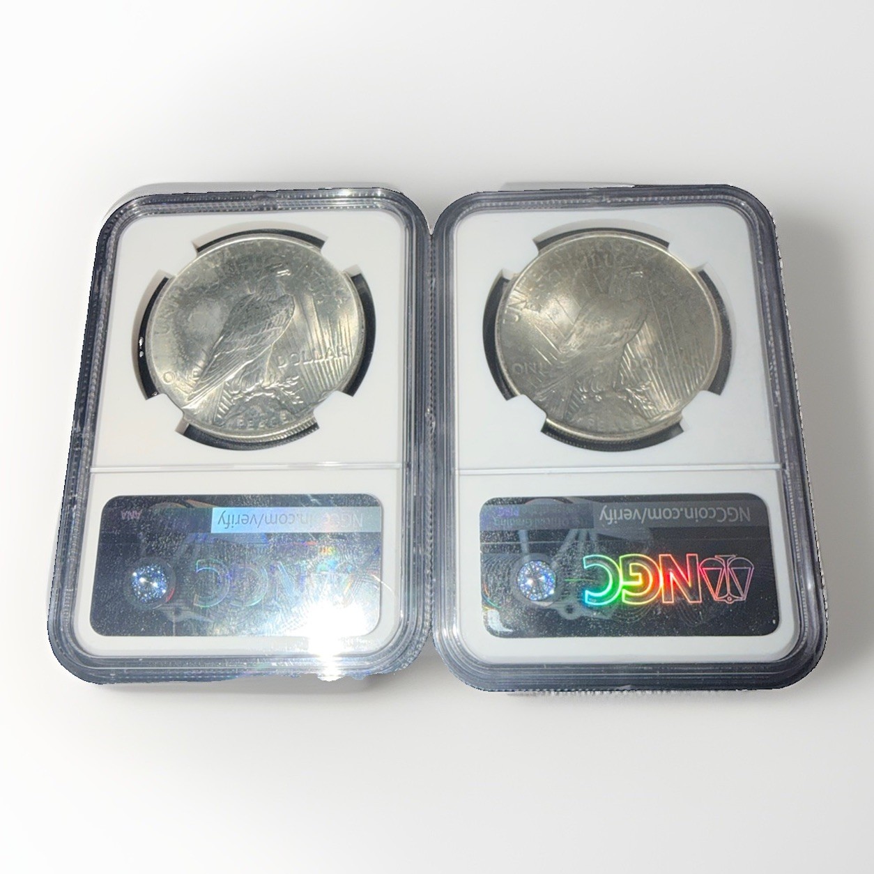 1922 & 1923 $1 Silver Peace Dollars NGC MS63