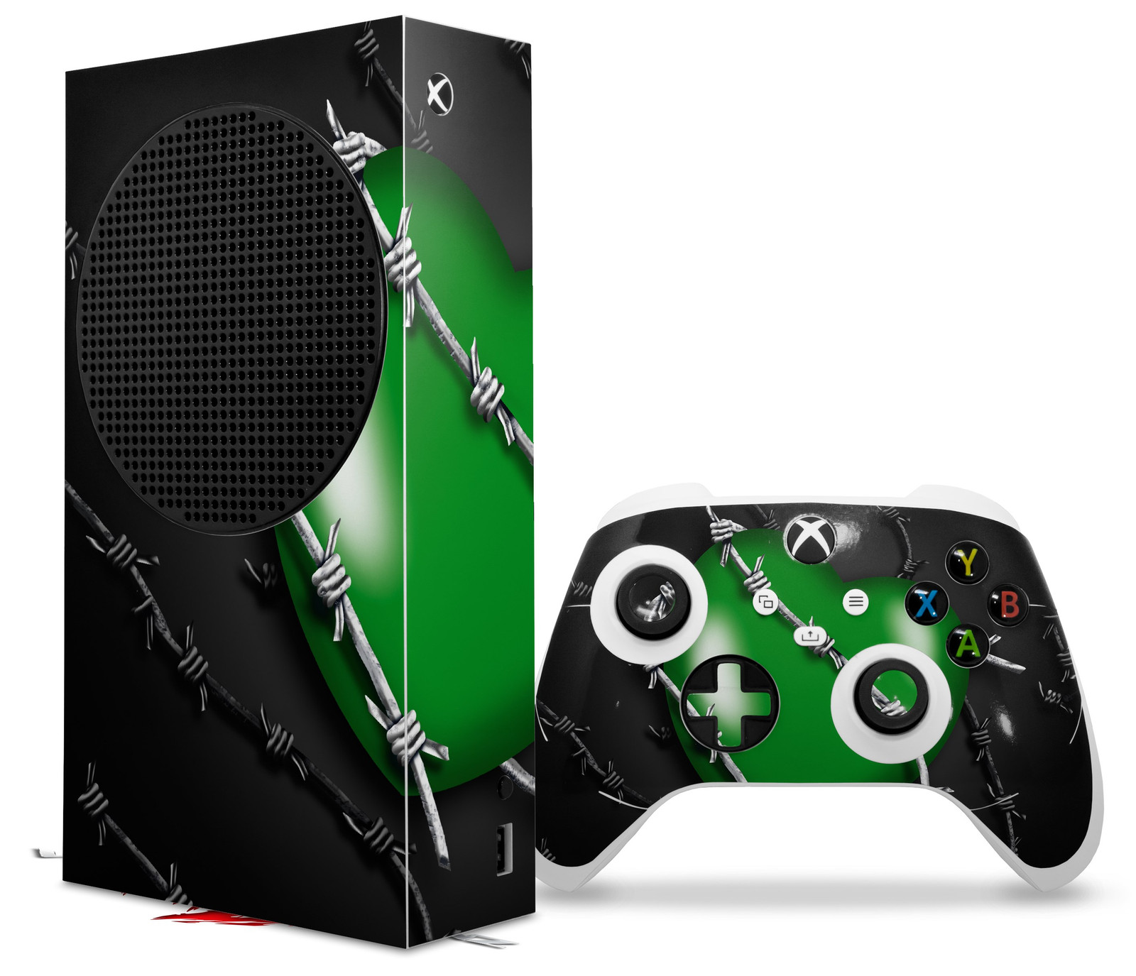 Skin Wrap for XBOX Series S Console Controller Barbwire Heart Green