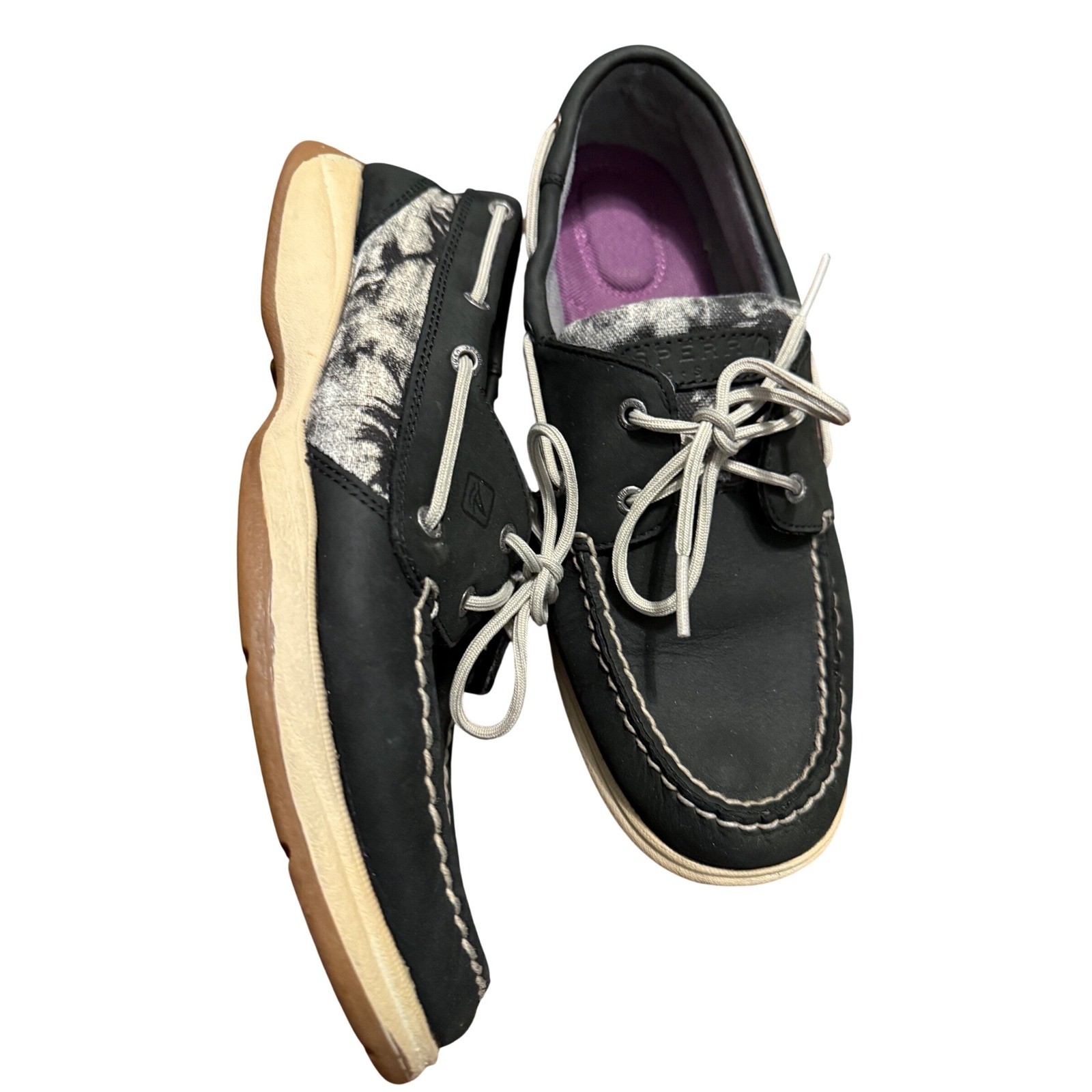 Sperry Top-Sider Womens 10M Black Leather Printed Boat Shoes 9778317 Loafers