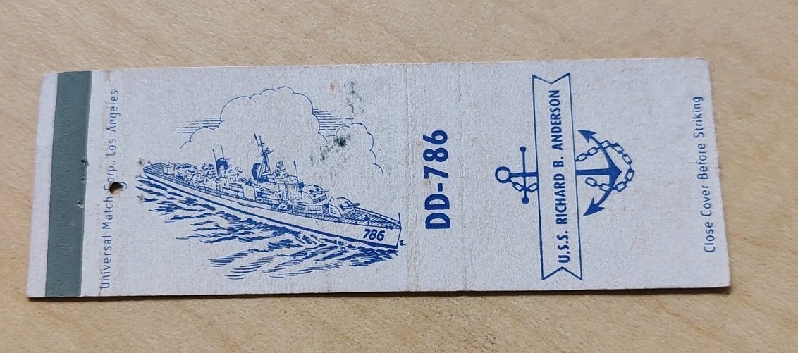 U.S.S. Richard B. Anderson DD-786 Matchbook Cover Gearing Class Destroyer Korean