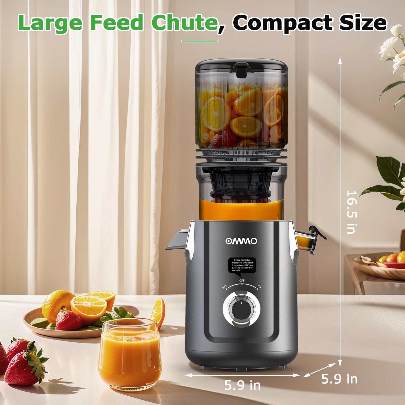 Cold Press Juicer Machines: 5.1" Wide Feed Chute Slow Masticating Juicer for ...