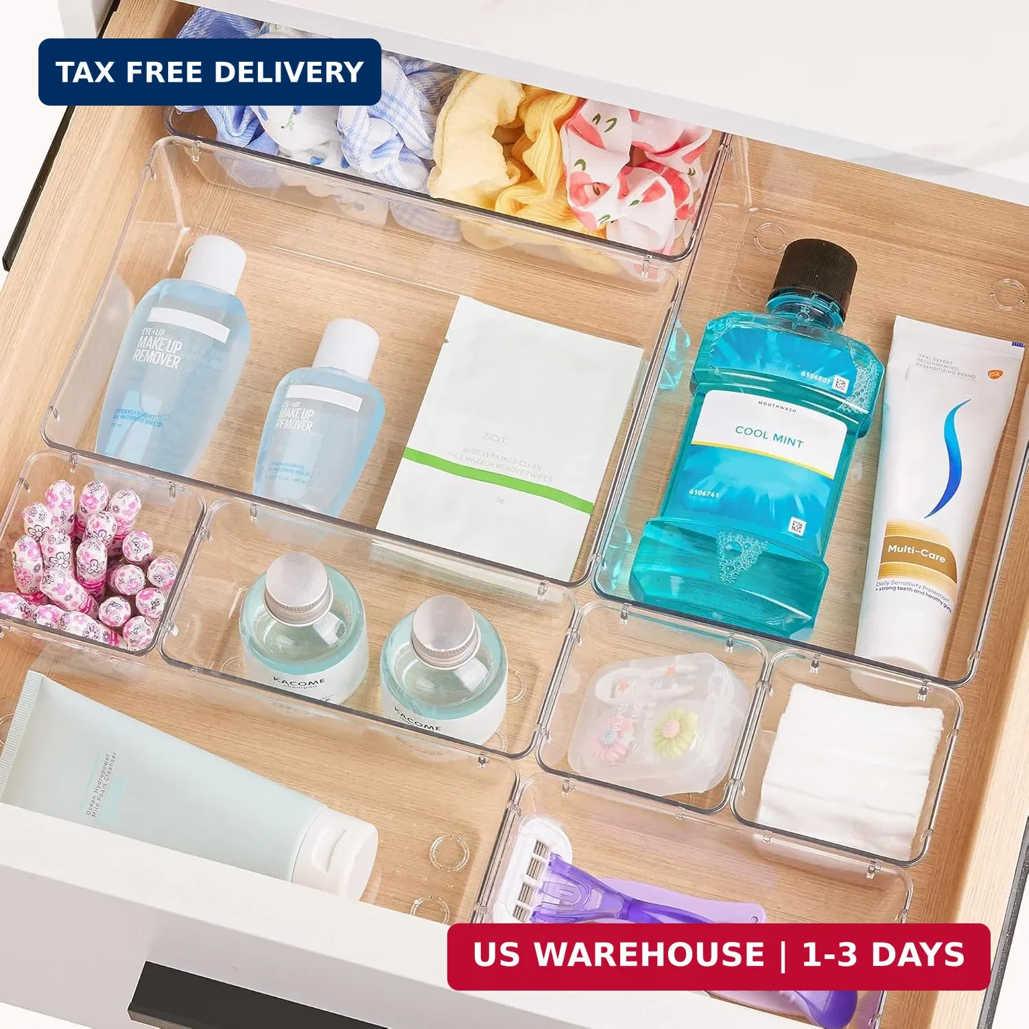 25 PCS Clear Plastic Drawer Organizers Set, 4-Size Versatile Bathroom a