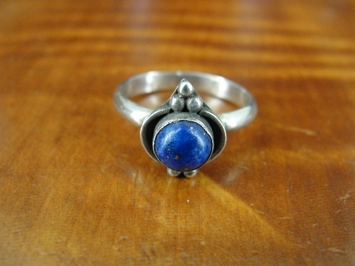 Round Blue Lapis Lazuli Stone Sterling Silver 925 Ring Size 5 1/2