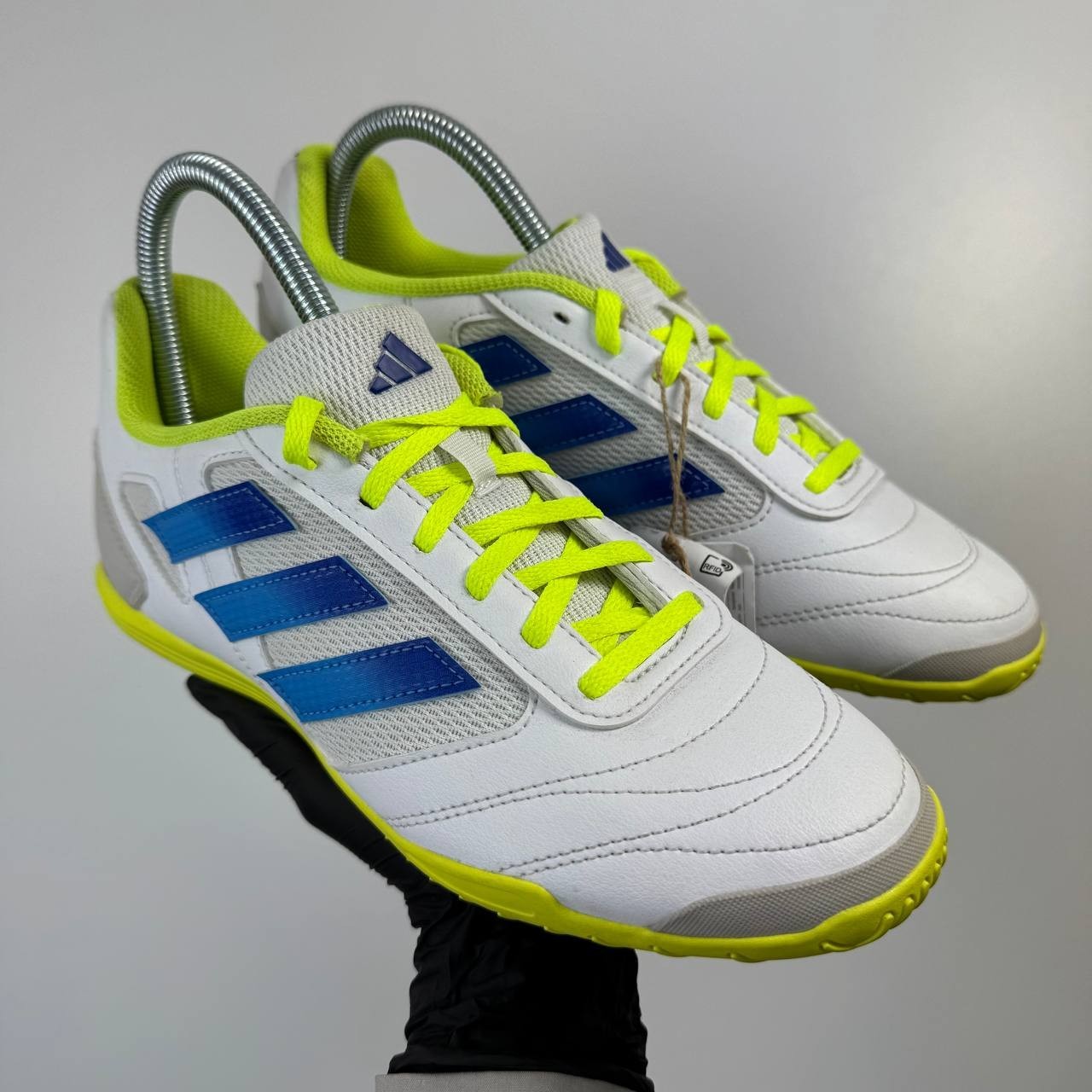 NEW Adidas Indoor Soccer Trainers White Blue Neon Mens Size Us 8 Eu 41.5