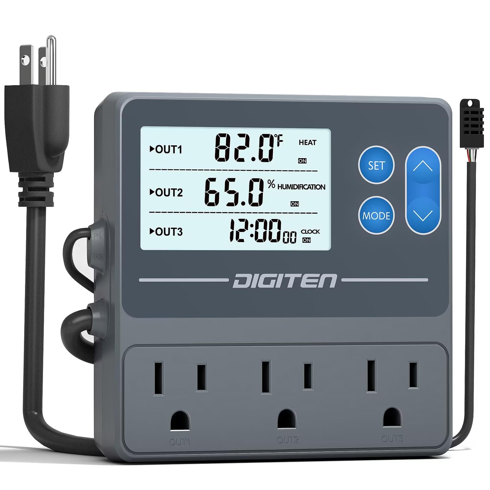 DIGITEN Reptile Temperature and Humidity Controller with Timer Outlet, Gray