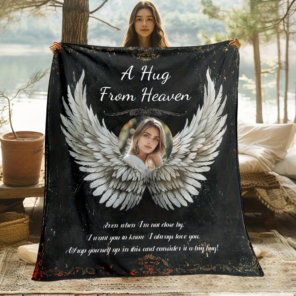 Personalized Flannel Throw Blanket Custom Photo Design, "A Hug From Heaven" ♪