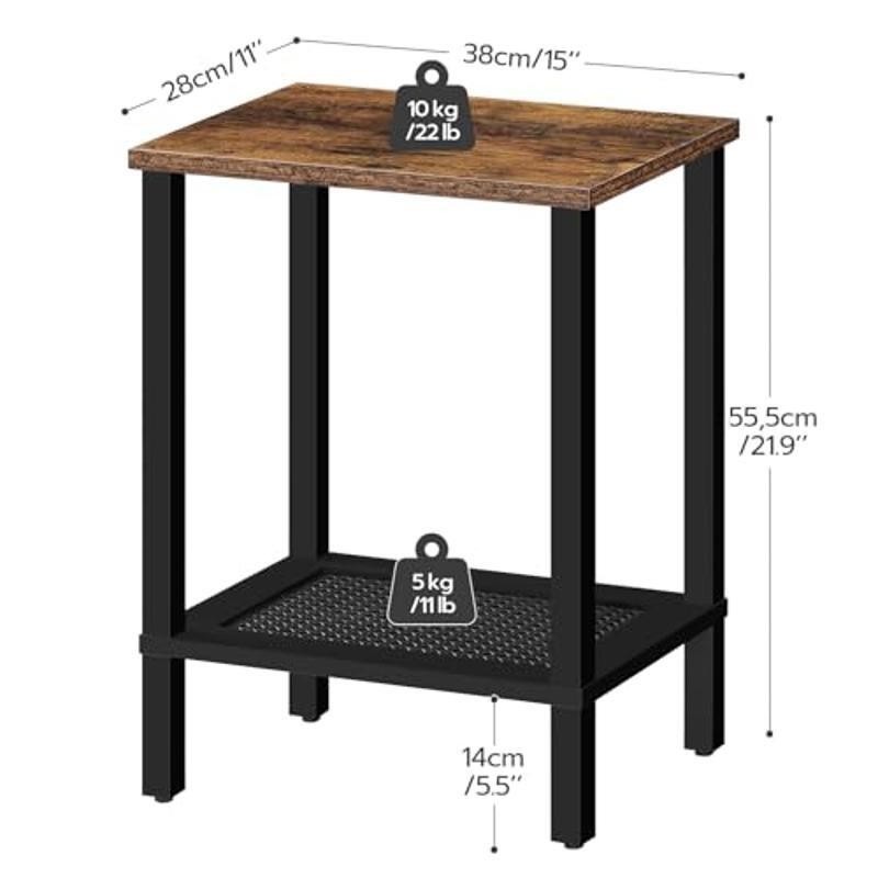 2-Tier Storage End Tables Set Nightstand Rattan Sofa Rustic Brown Black New