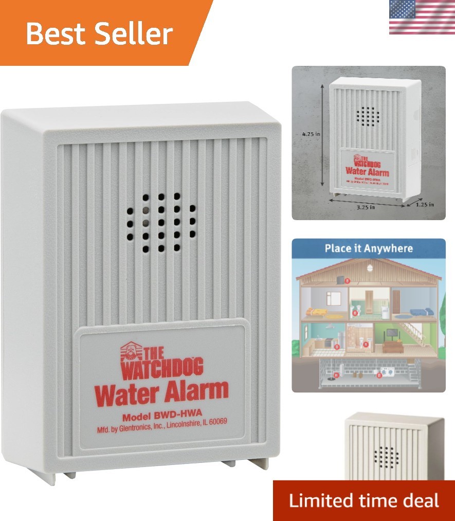 Battery-Powered 110 dB Water Alarm with 6 ft Sensor - Prevent Water Damage