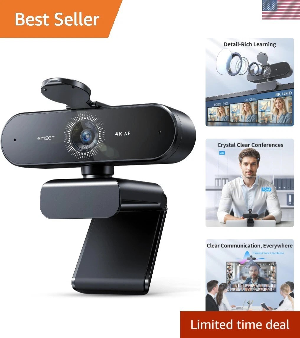 NOVA 4K Webcam for PC - Ultra 4K HD, PDAF Autofocus, Dual Omnidirectional Mic...