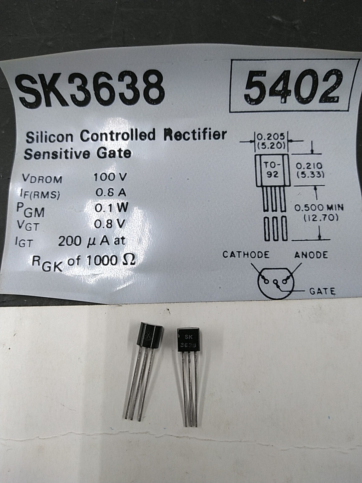 (Lot of 2) Thompson SK3638 Silicon Controlled Rectifier Sensitive Gate