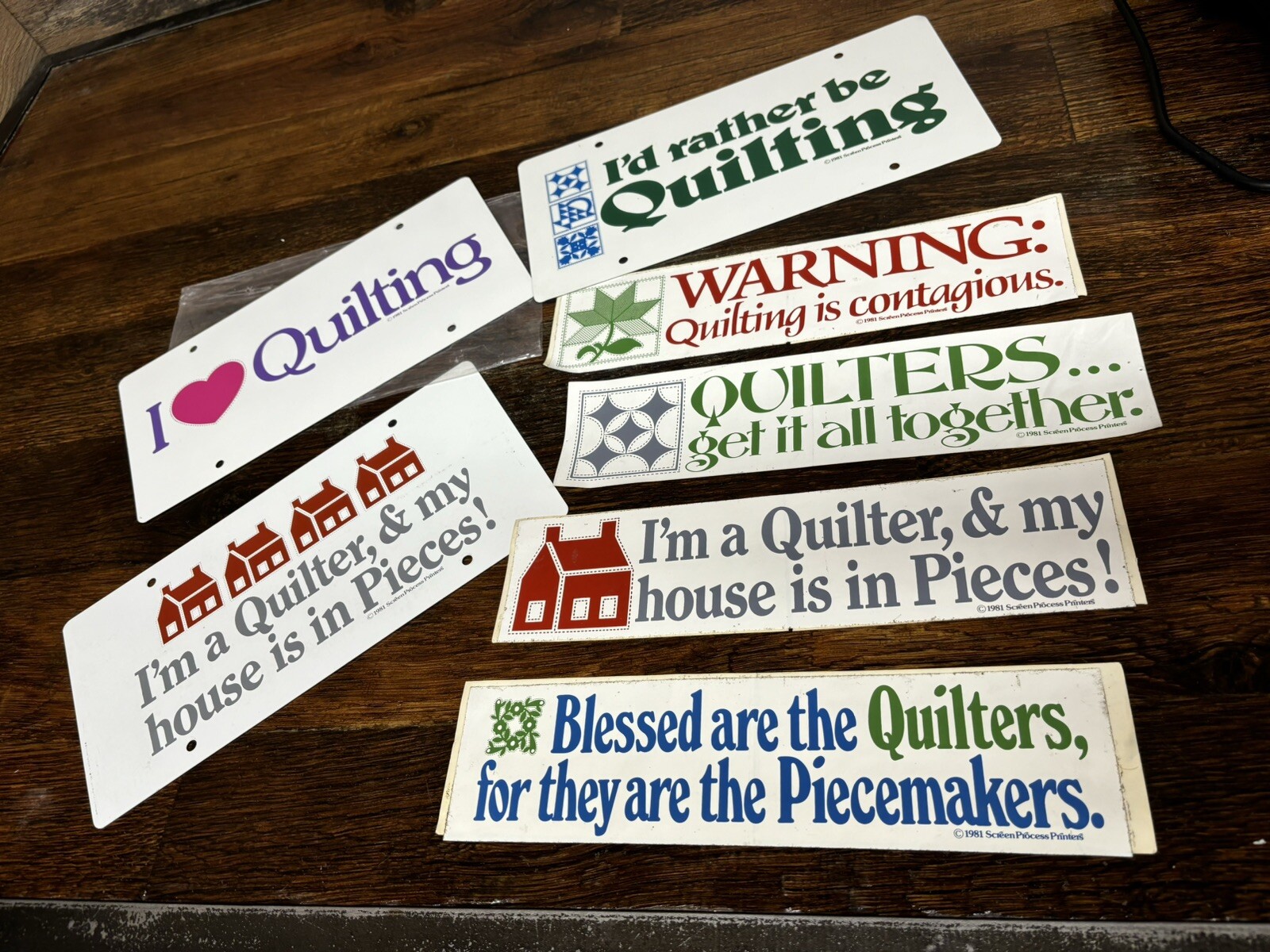 Screen Process Printers 1981 LOT plates & stickers I Love Quilting Quilters RARE