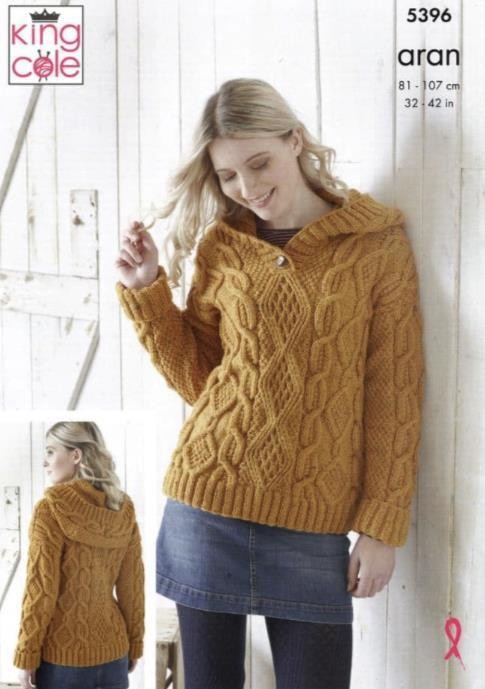 King Cole Aran Knitting Pattern Hoodie and Poncho 5396