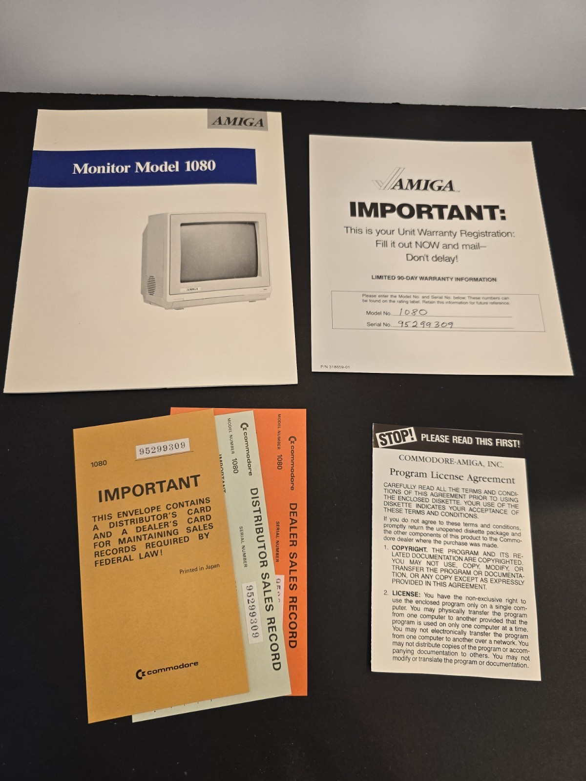 Amiga 1080 Monitor Manual & other Amiga / Commodore Warranty Serial Number Etc
