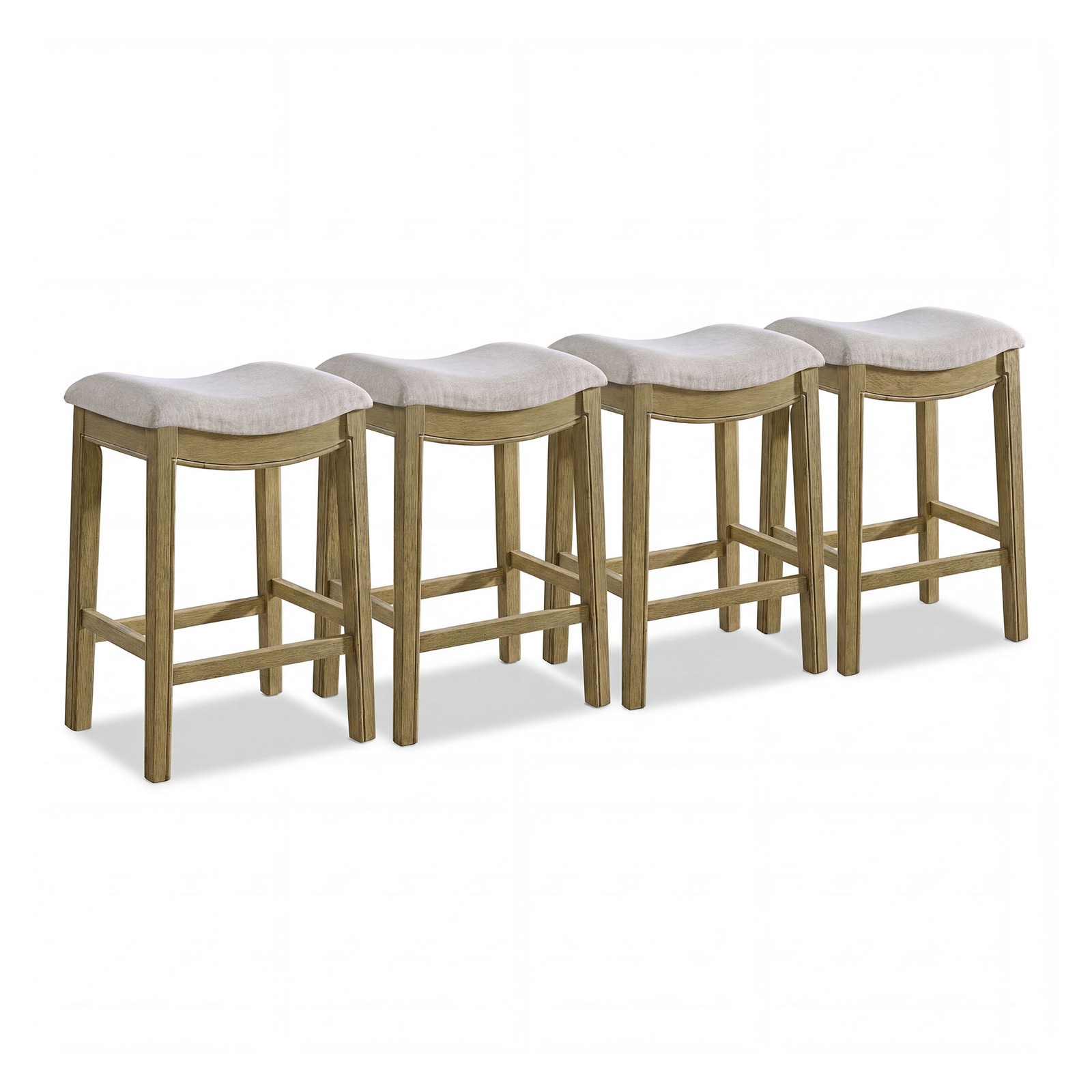 ROME+OAK Parker Backless Saddle Counter Stool, Natural, Cream Upholstery, 4 Pack